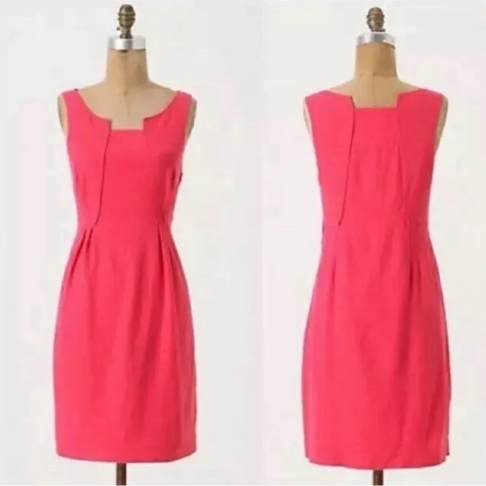 Anthropologie Pink Linen Sheath Dress Sleeveless Career Wedding Guest Size 2